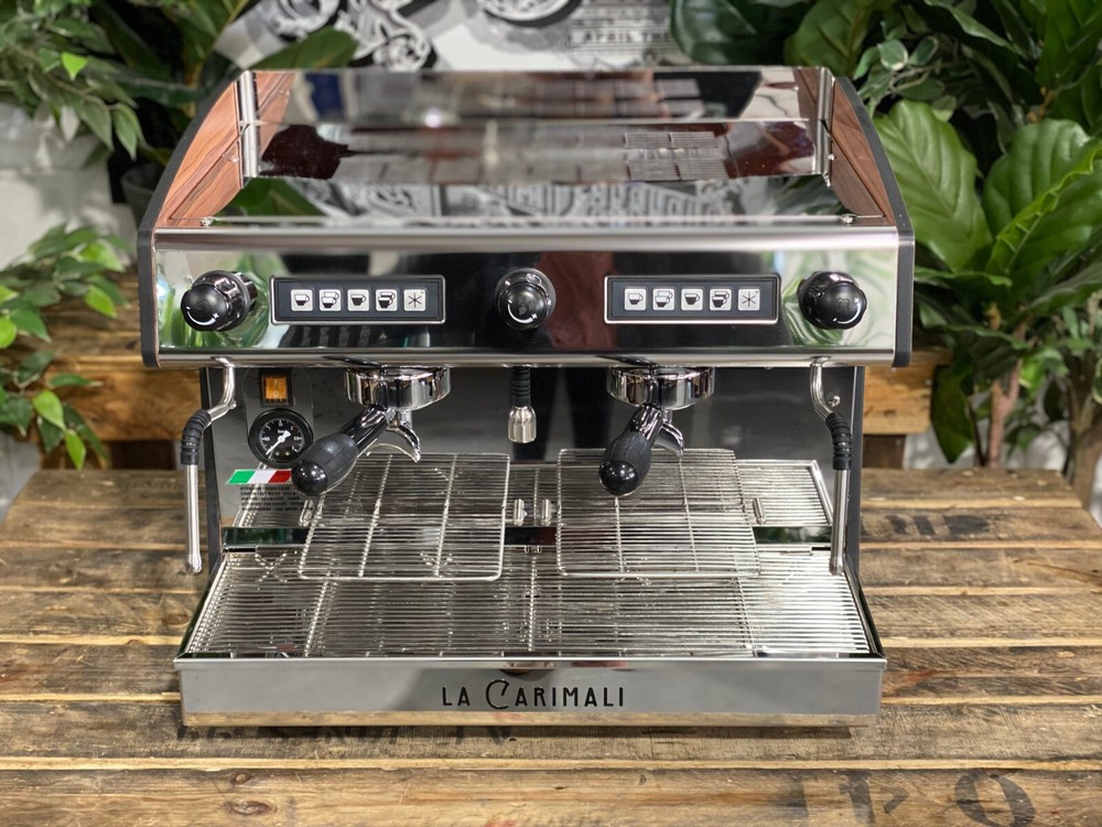 CARIMALI PRATICA E2 2 GROUP NEW STAINLESS & TIMBER SIDES ESPRESSO COFFEE MACHINE