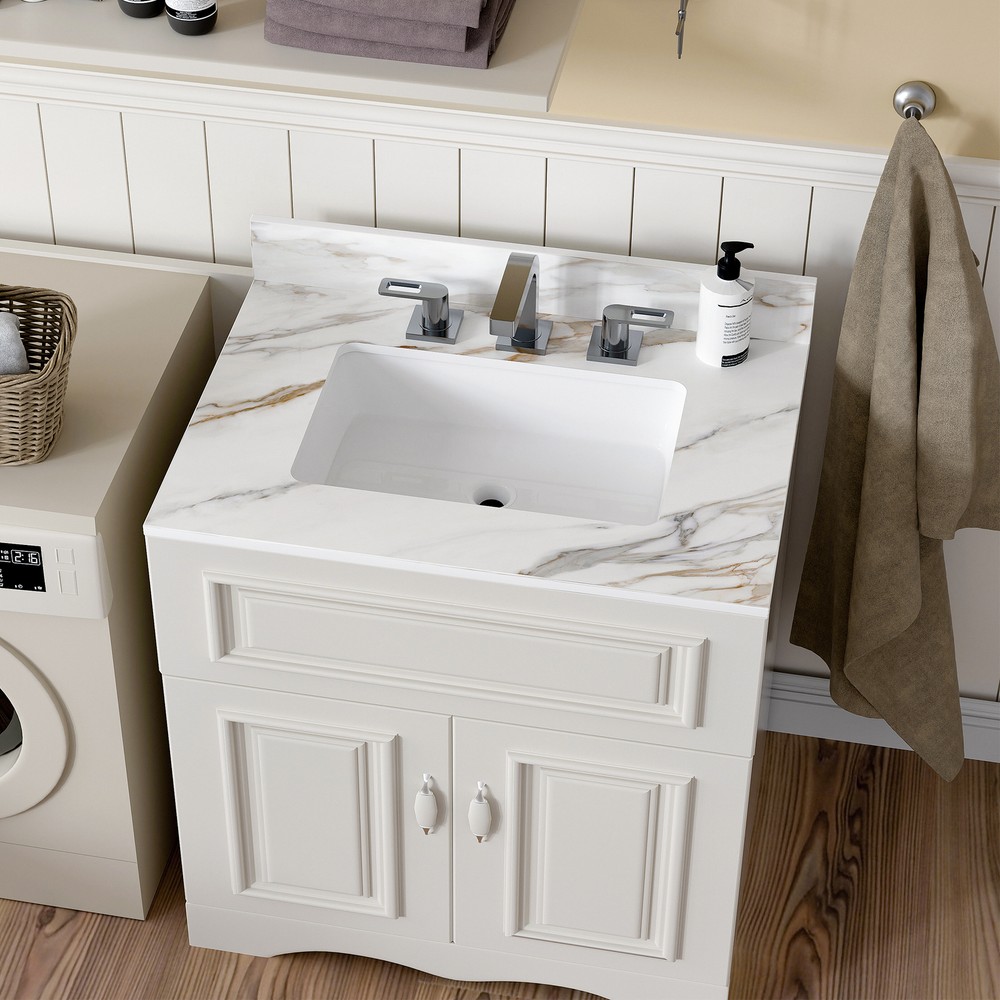31Inch Marble Vanity Top Sintered Stone Undermount Rectangular Sink Backsplash