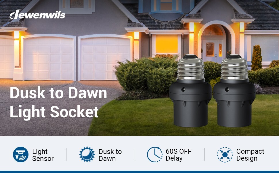 DEWENWILS 2 Pack Automatic Dusk to Dawn Light Bulb Sockets, Light Sensor Socket