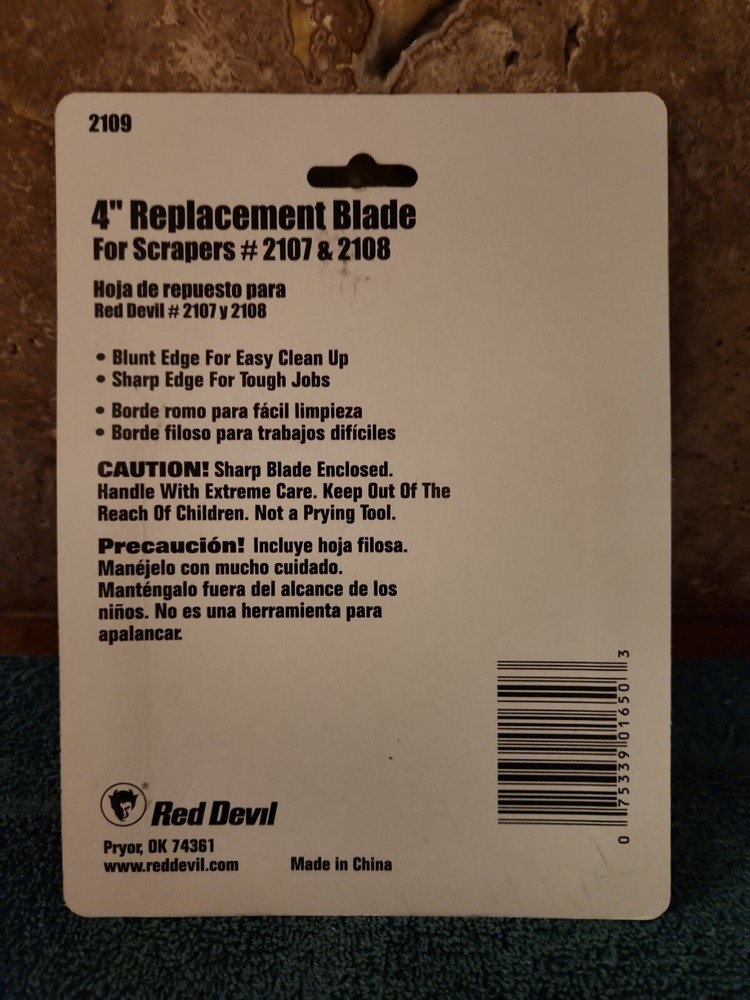 Red Devil 2109 4" 2107 & 2108 Floor, Scraper, Replacement Blade, Black