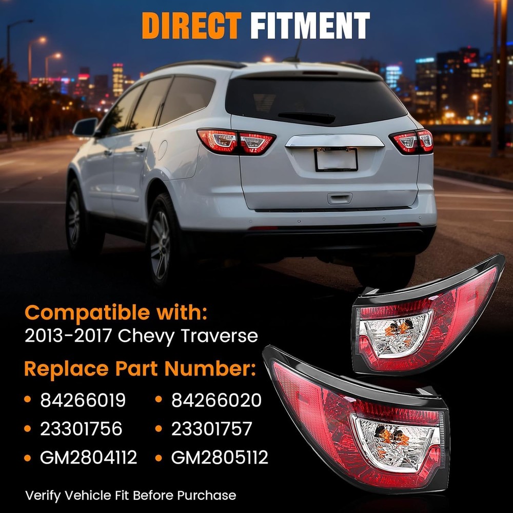 Tail Light Assemblies Compatible with 2013-2017 Chevy Traverse, Left & Right Sid