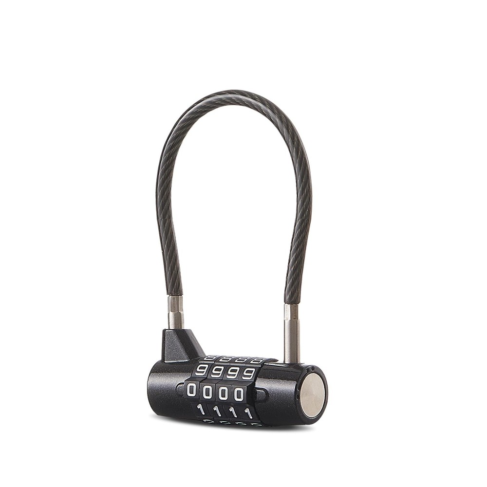 Short Cable Combination Lock, 4 Dial, for Toolbox, Case, Locker, Black