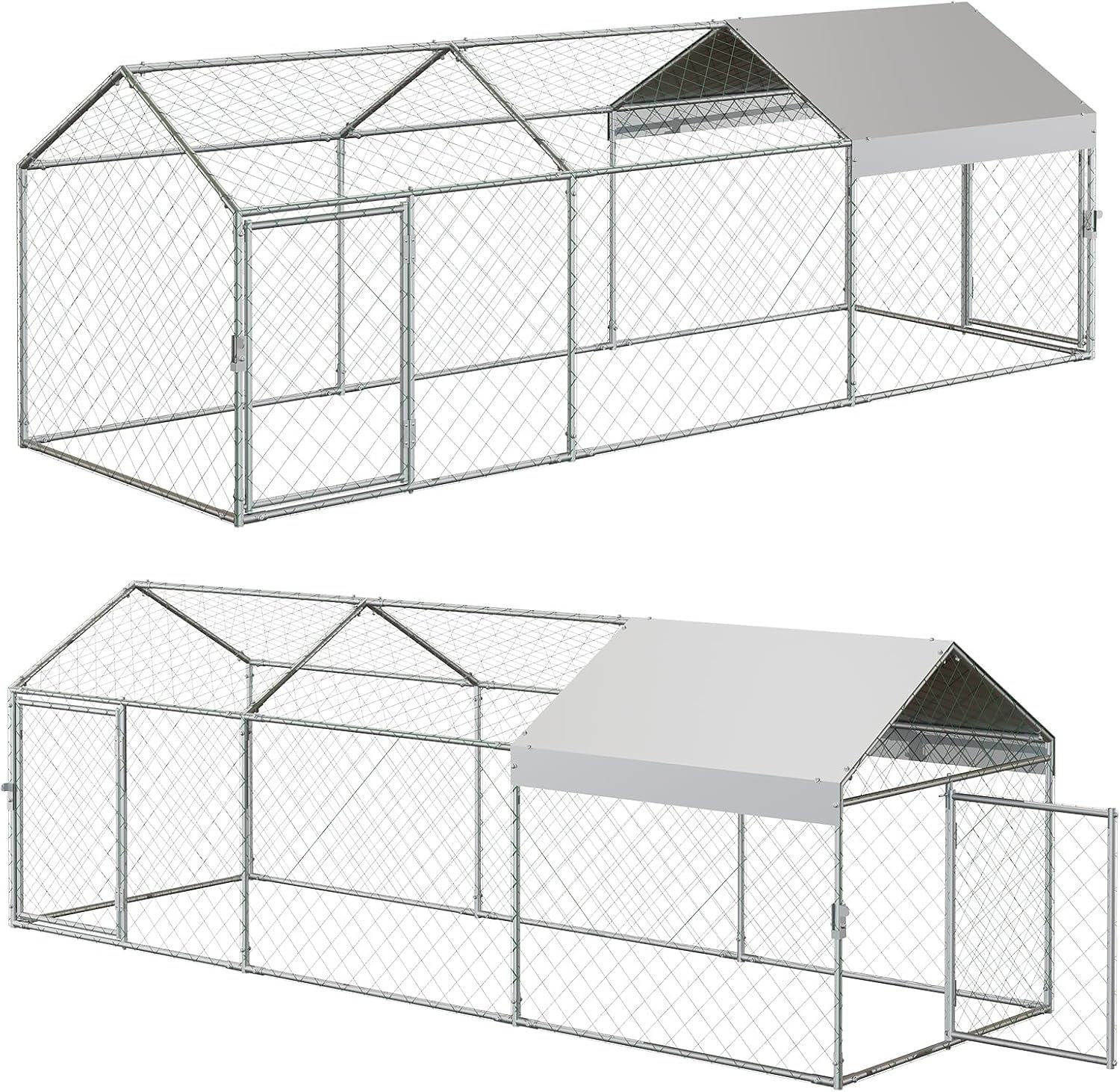 Heavy Duty Outdoor Walk-in Chicken Runs w/Cover Poultry Cage 120"×40"×40" Silver