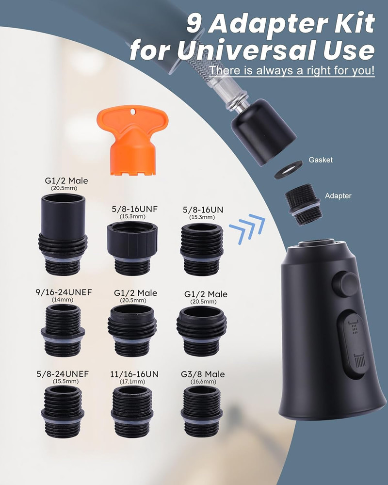 WOWOW Kitchen Faucet Head Replacement, 3 Function Pull down Faucet Sprayer Head