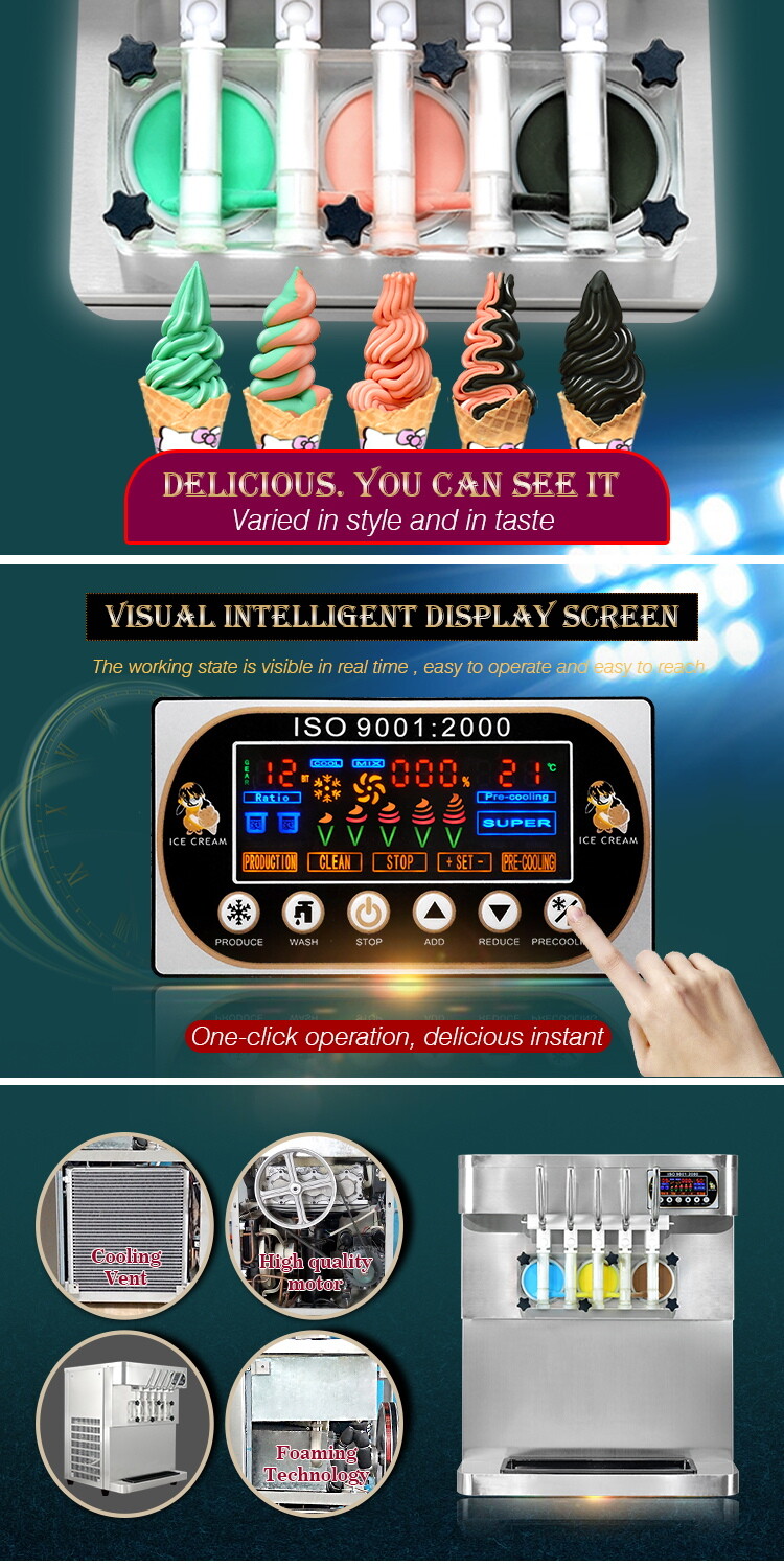 KolIce Commercial ETL 5 Flavors Soft Ice Cream Machine,Yogurt Ice Cream Maker