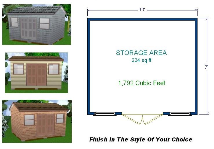 14x16 Storage Shed Plans Package, Blueprints, Material List & Instructions