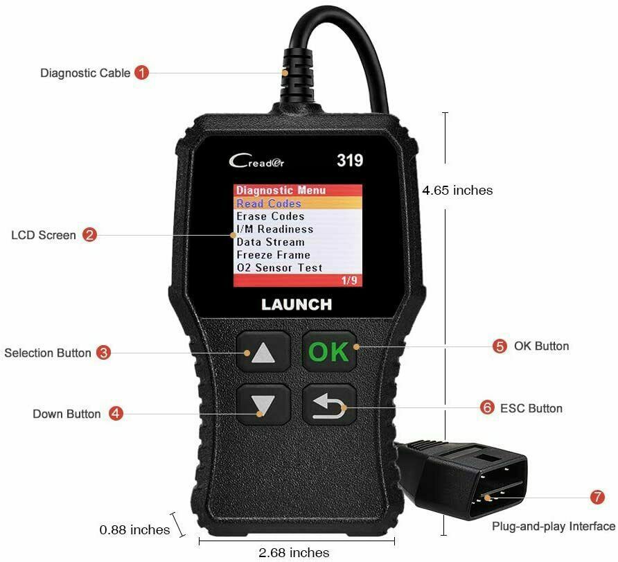 LAUNCH CR319 Car OBD2 OBD Code Reader Scanner Check Engine Fault Diagnostic Tool
