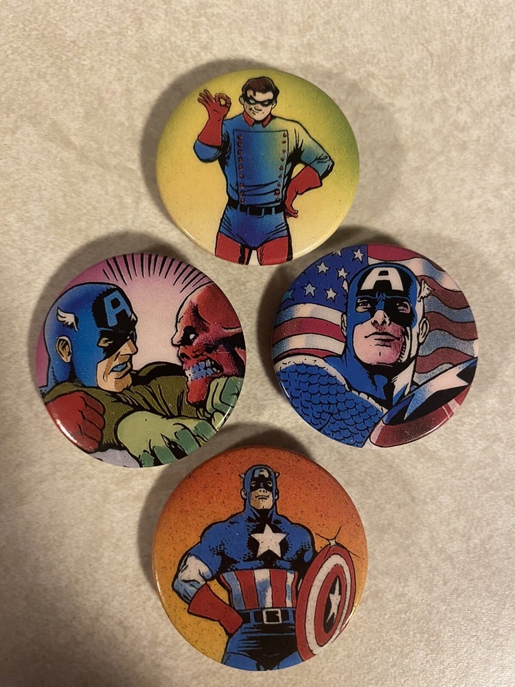 (4) Assorted Pins, Captain America , Marvel  Comics, 1990