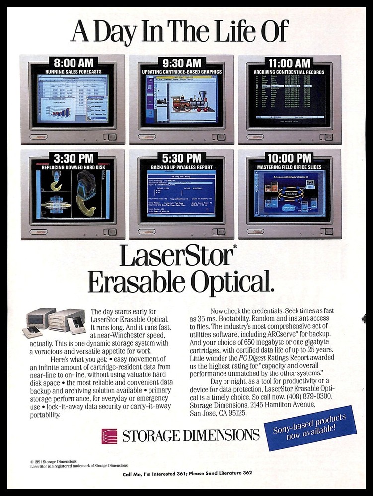 1991 Storage Dimensions LaserStor Erasable Optical Drive PRINT AD Retro Computer