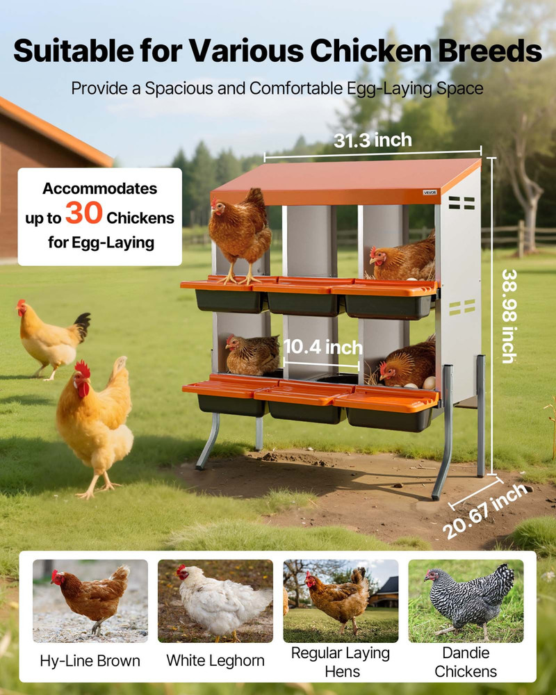 VEVOR 6-Hole Chicken Nesting Box with Legs, Roll-Away Egg Collection