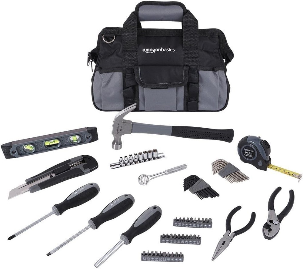 65 Piece Home Basic Repair Tool Kit Set W/ Bag Silver Black