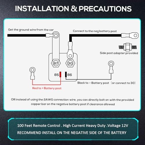 Side Post Remote Battery Disconnect Switch kit 12V Side remote switch kit 250a