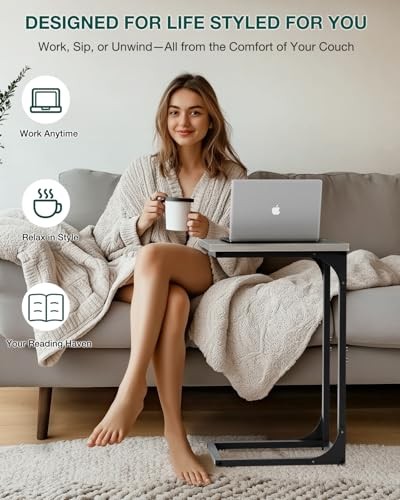 C-Shaped Side Table for Couch - Small 1-Pack Greige Without Power Outlets