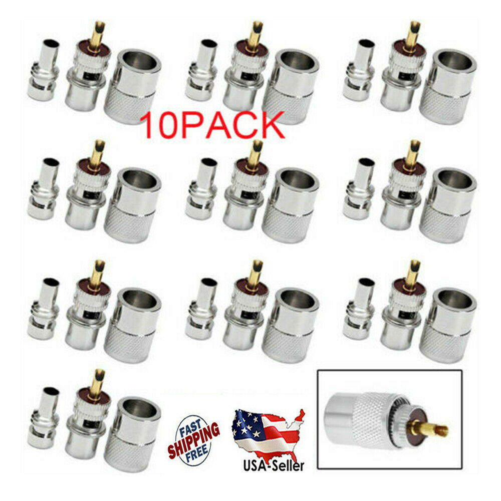 10-pack PL-259 Solder Connector Plug with Reducer for RG8X Coax Cable USA