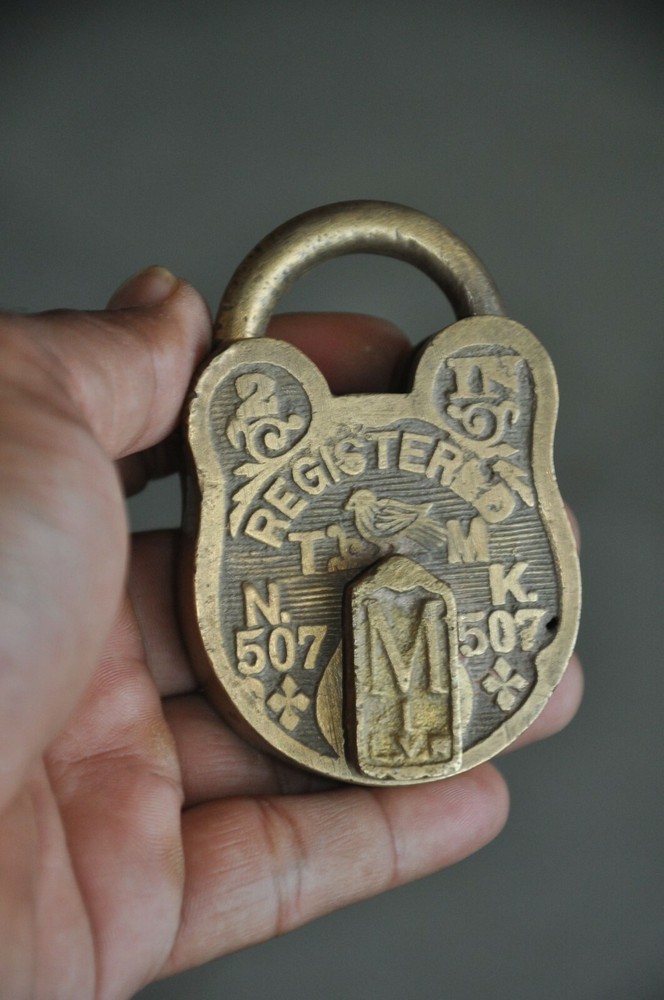 2 Pc Vintage Brass Bird & Lines Engraved Handcrafted Solid Padlocks