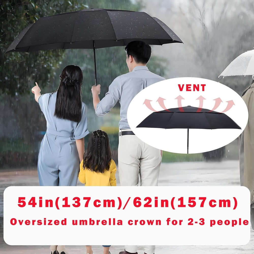 62" Folding Golf Umbrella - Compact, Windproof, Travel Size
