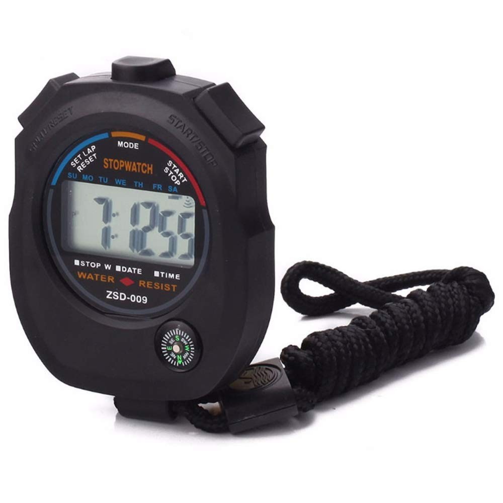 6 Pack Multi-Function Electronic Digital Sport Stopwatch Timer, Large Black