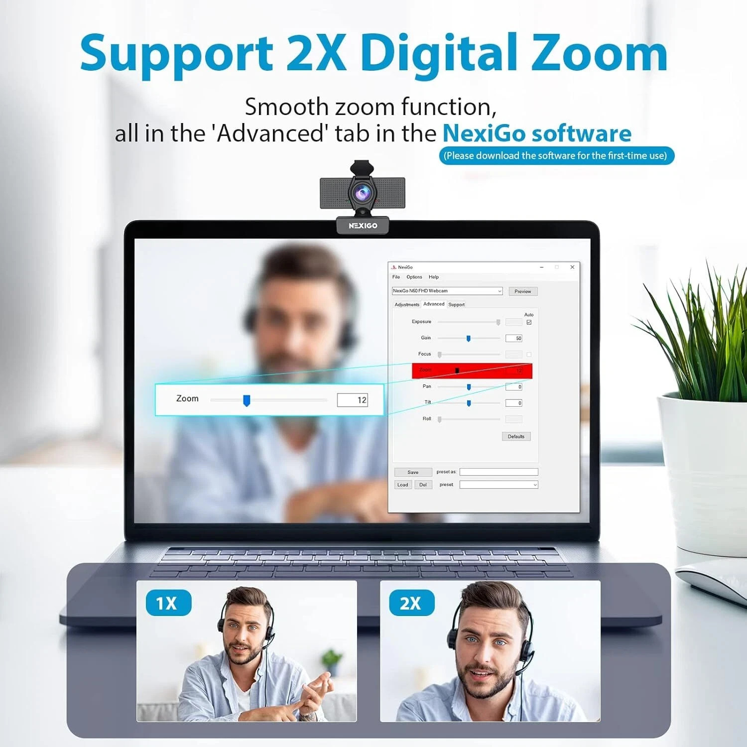 NexiGo N60 1080P HD Webcam w/ Microphone & Privacy Cover for Zoom & Skype