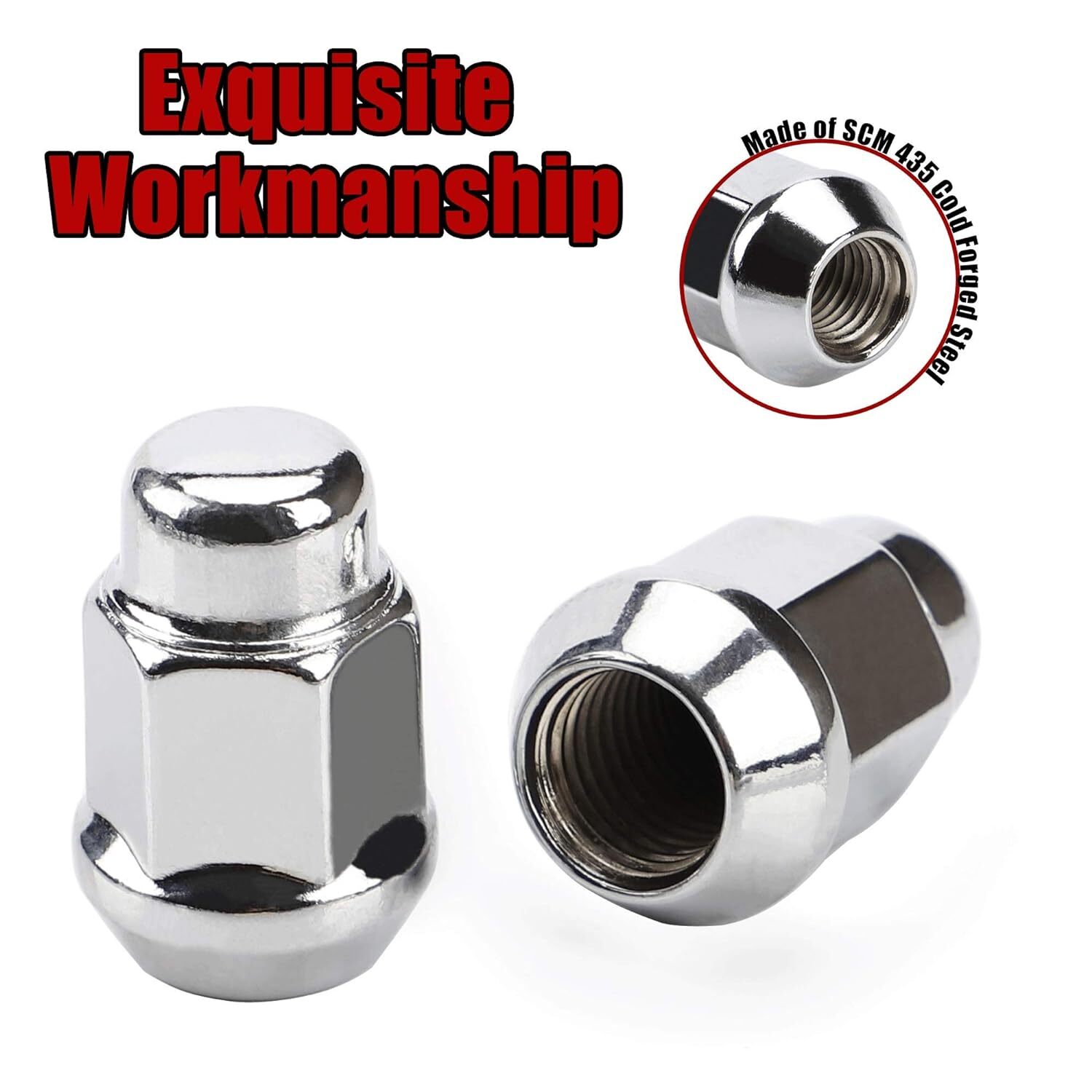 20 Pc Ford Lug Nut 1/2-20 Chrome 1.4" Fit 5-Lug F100/F150/Edge/Explorer/Flex etc