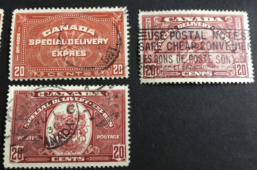 Canada Special Delivery stamps E2,E5,E5,E6,E7,E8
