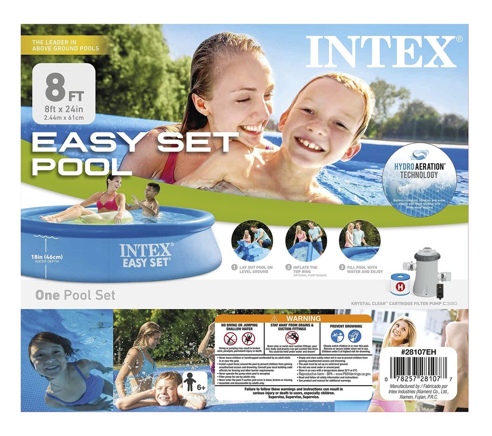 Intex Easy Set 8Ft Round Pool With Filter Pump Summer Fun Inflatable 24In Deep