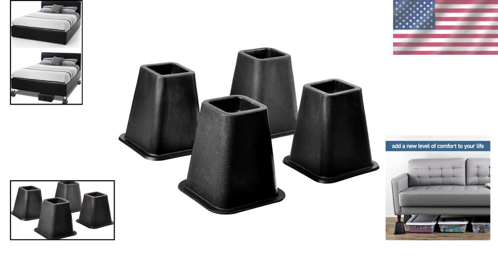 Super Quality Black Bed Risers - 5 to 6-Inch Elevation for Storage & Stability