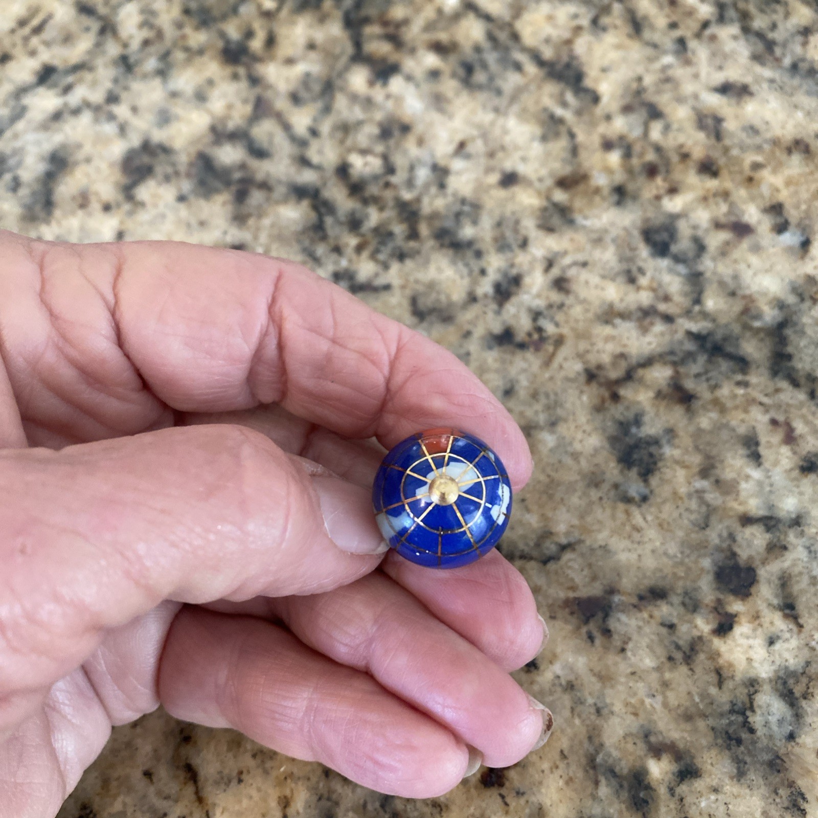 Vintage Yellow Gold Plated & Blue Enamel Globe Earth Dangle Charm Or Pendant