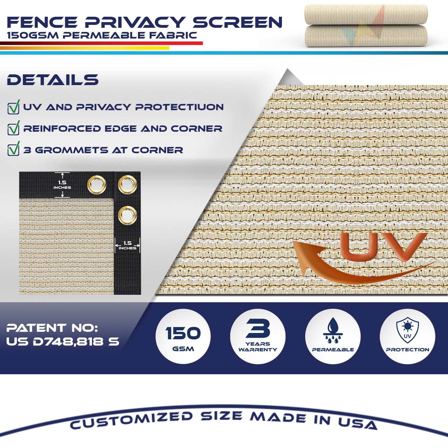 4' 5' 8' Privacy Fence Screen Windscreen Garden Yard Mesh Shade Cover w/ Ziptie