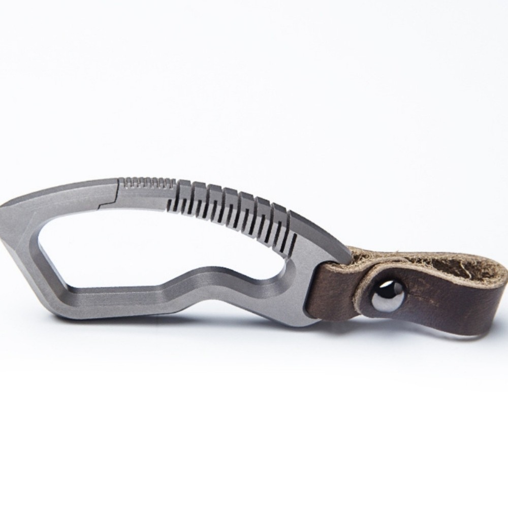 Titanium Alloy Keychain Clip with Leather Strap Removable Pendant EDC Multi Tool