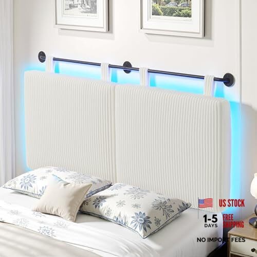 Headboard Size，Modern Wall Mounted Headboards with LED Light for Queen White