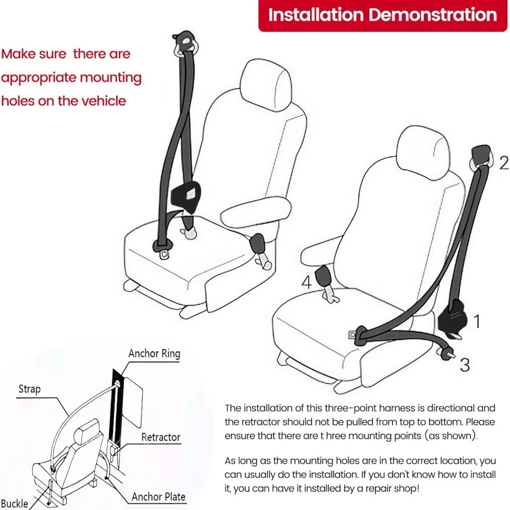 Universal 3 Point Seat Belts, Adjustable Car Retractable Seat Belt Lap Shoulder