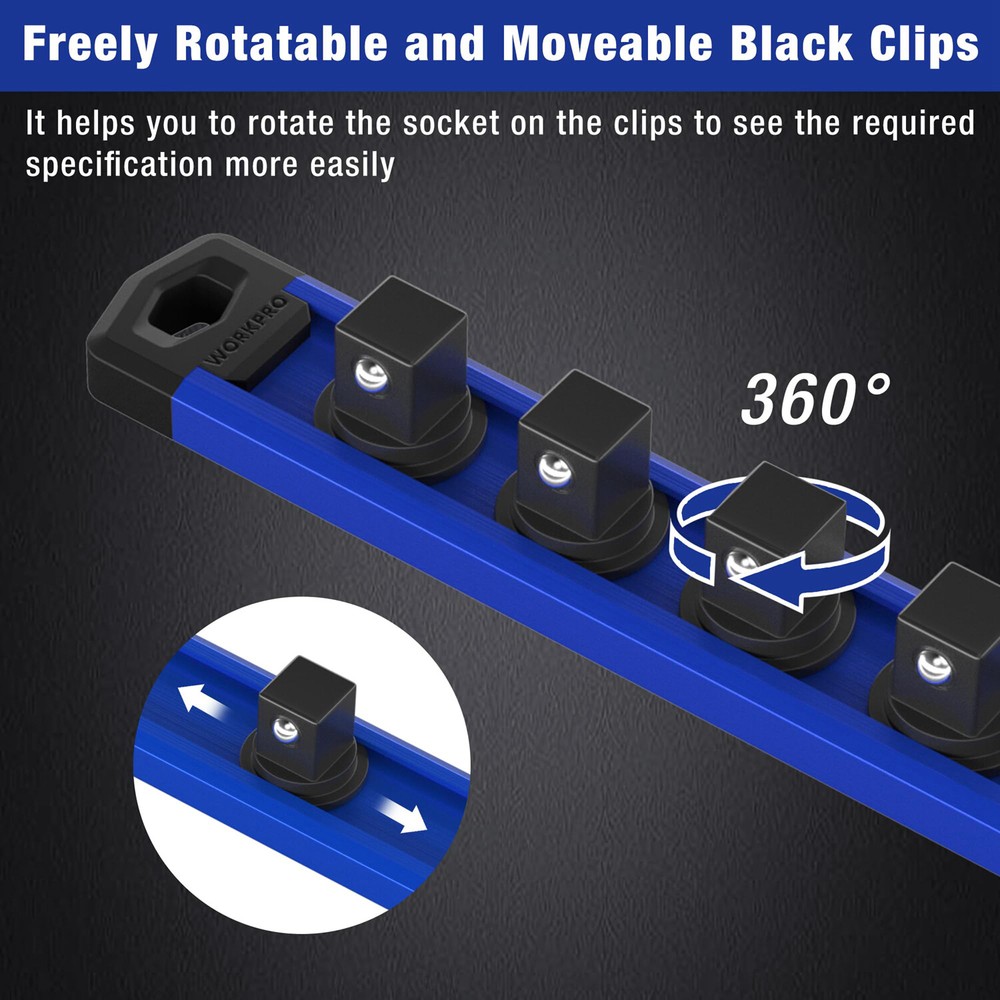 WORKPRO 3-PCS Magnetic Socket Organizer 1/4" 3/8" 1/2" Set Drive Socket Holder