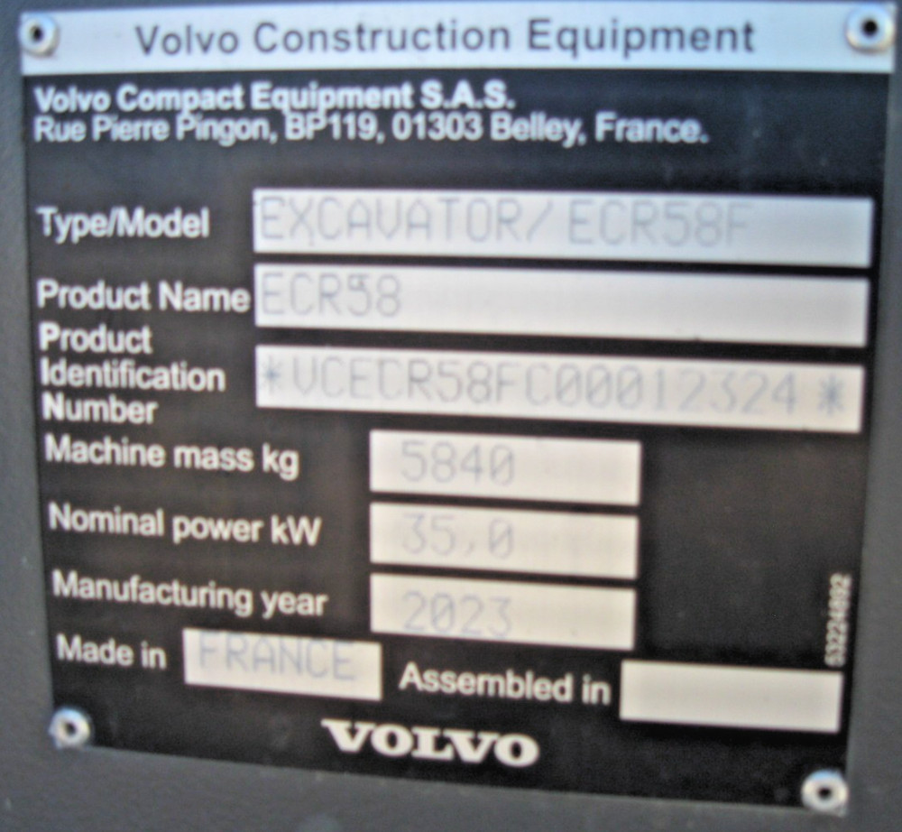 2023 VOLVO ECR58 COMPACT EXCAVATOR