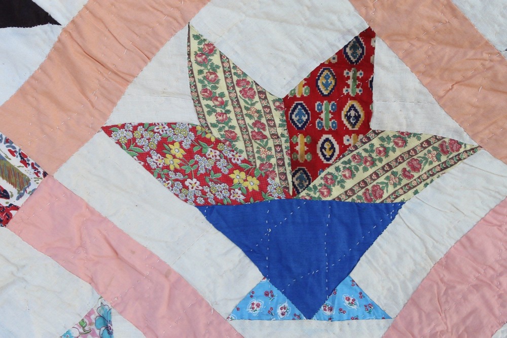 Antique Star Basket Patchwork Quilt RARE
