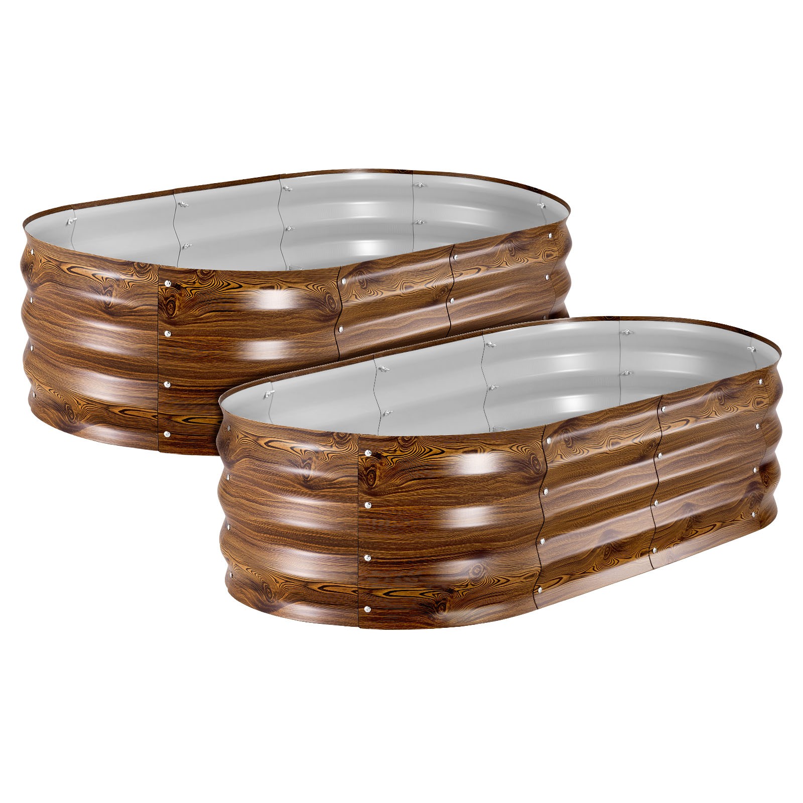VEVOR 2 Pcs Galvanized Raised Garden Beds 4x2x1 ft Oval Planter Box Deep Wood