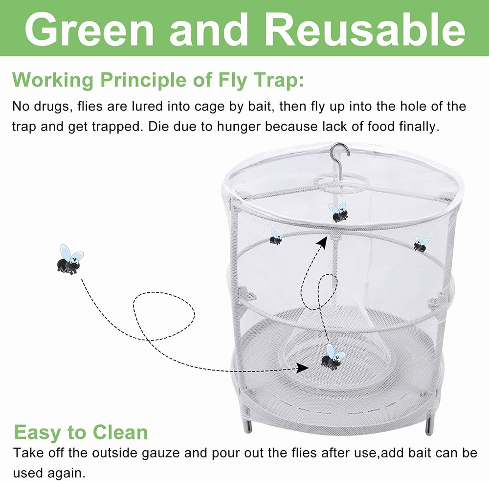 Trap Ranch Fly Cage Reusable Fly Catcher Killer Net Pest Bug Insert Auto Catch