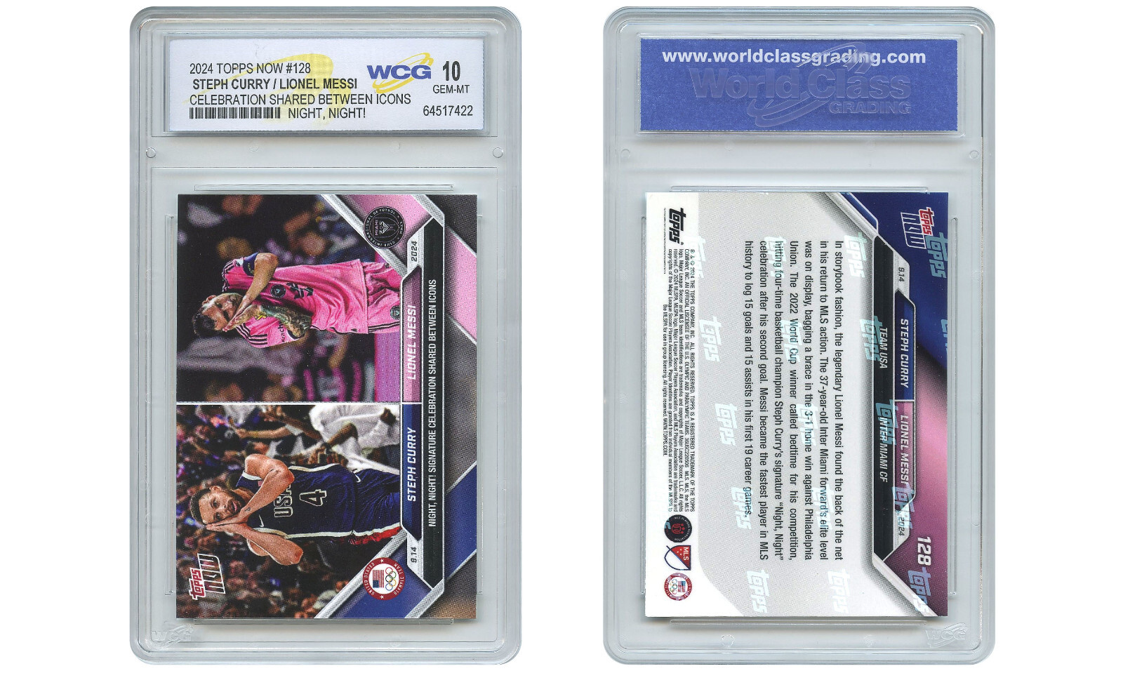2024 Topps Now STEPH CURRY & LIONEL MESSI Double Card #128 - Graded GEM MINT 10