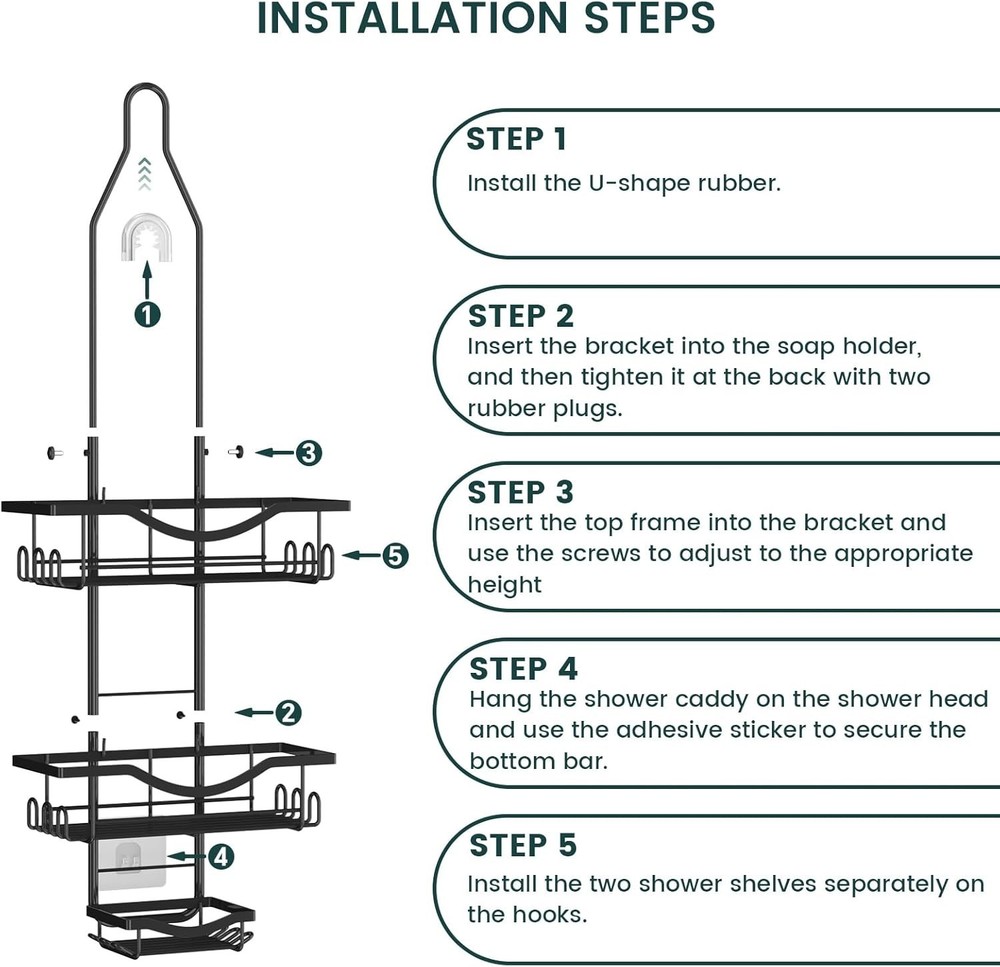 Shower Caddy Hanging Adjustable Shower Caddy, Rustproof Shower Organizer Exte...