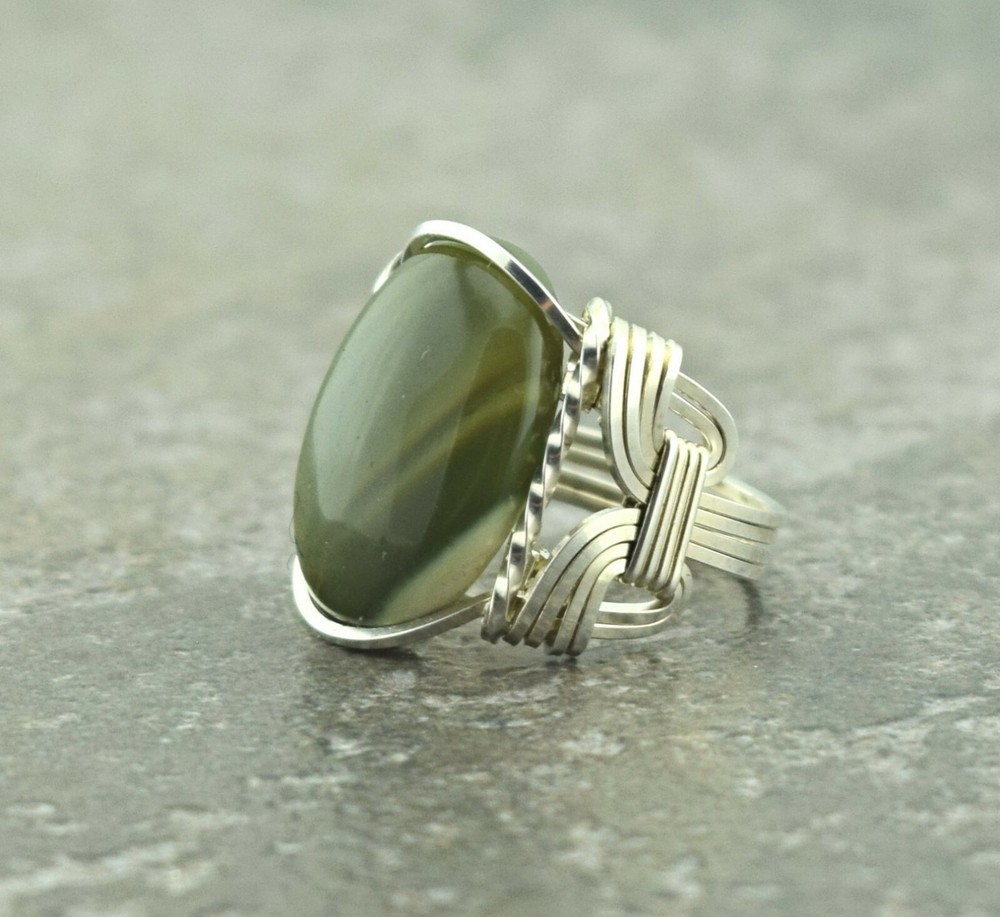 Sterling Silver Imperial Jasper Cabochon Wire Wrapped Ring