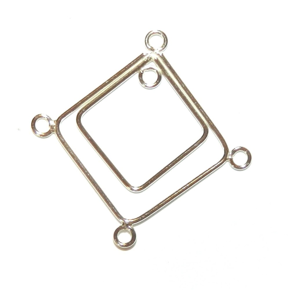 M6182 Sterling Silver 27mm Double Open Square Diamond Loop w 4 Loops 2pc