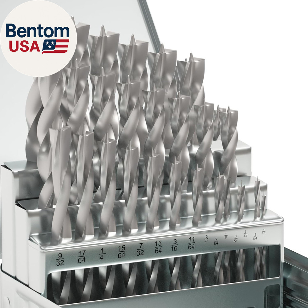 Brad Point Wood Drill Bit Set, 29Pcs HSS Drill Bit Set with Double Flutes Design