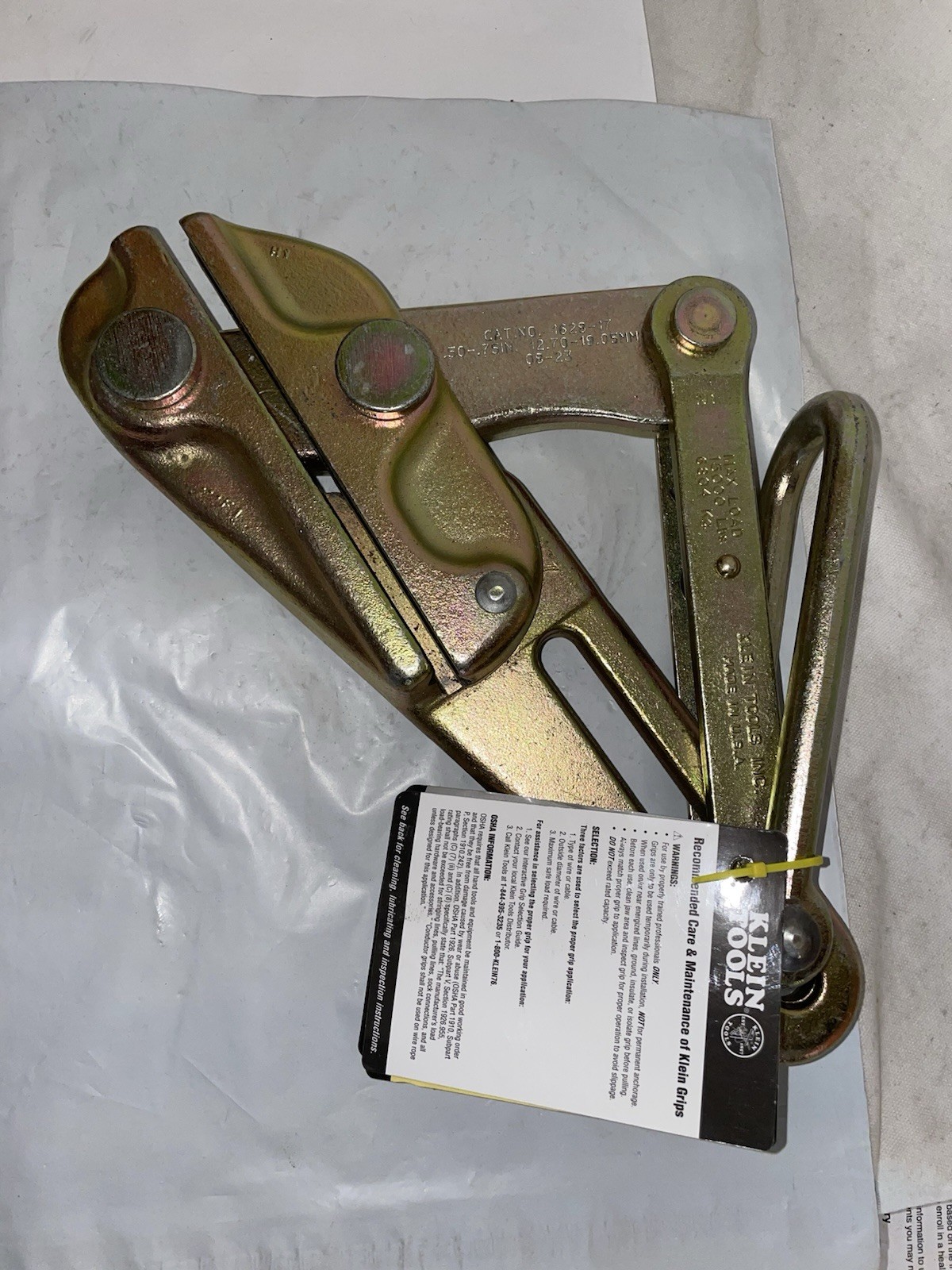 Klein Tools 1628-17 Cable Puller Jaw Grip Style 15,000LB SAFE LOAD 1/2" - 3/4"