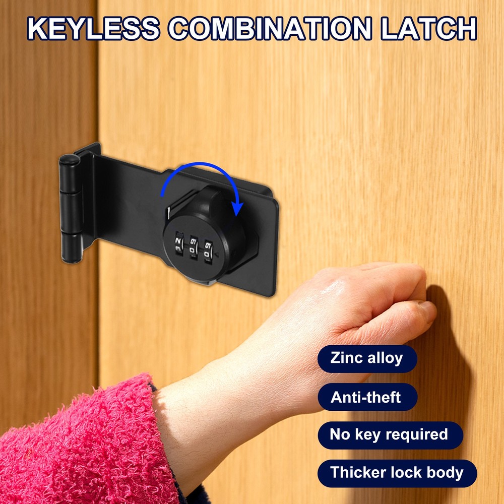 2Pcs Combination Rotary Hasp Locks Security Door Latch 3 Digit Password Silver