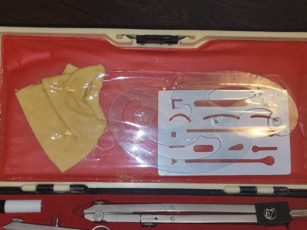 VINTAGE Lion DESIGN DRAFTING TOOL SET with case