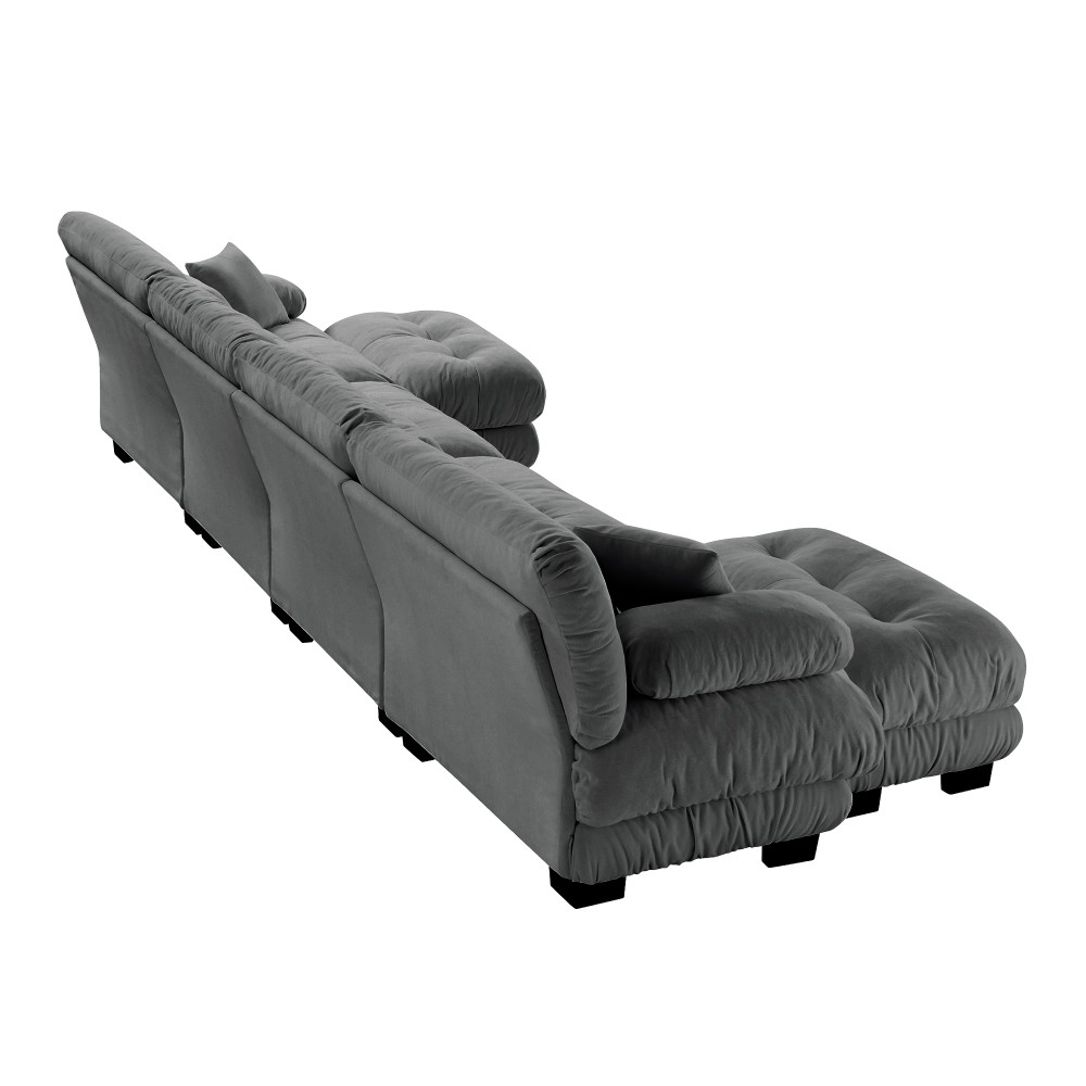 Gray Chenille Modular Sofa,4-Seater Cloud Couch + 2 Ottomans,Free Combination