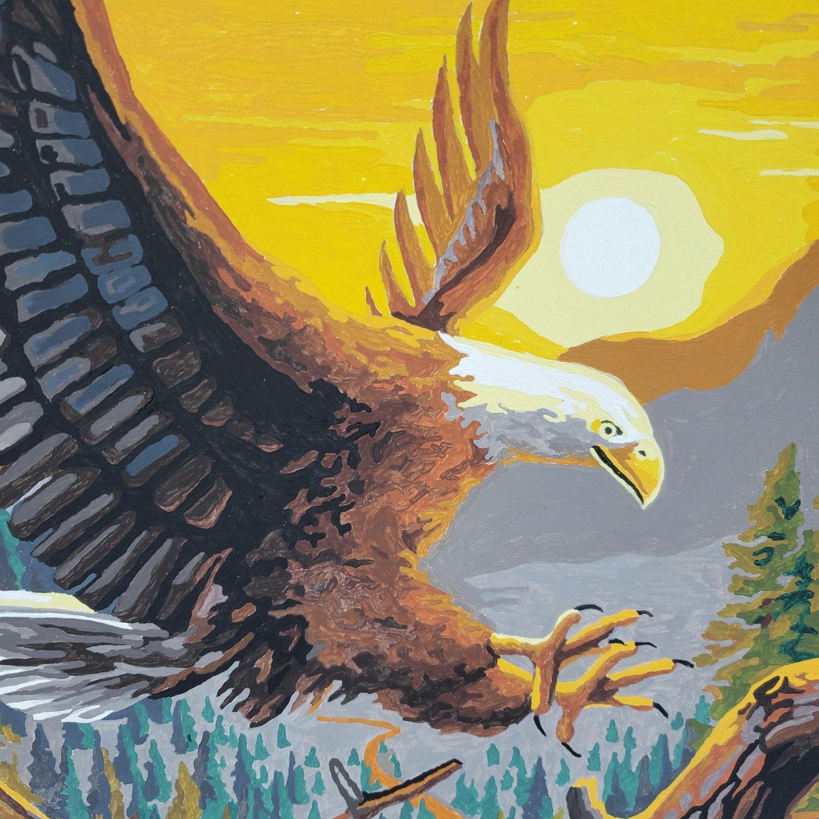 Vintage Bald Eagle Paint By Number Art Sunset Landscape Signed Teddy 16x20