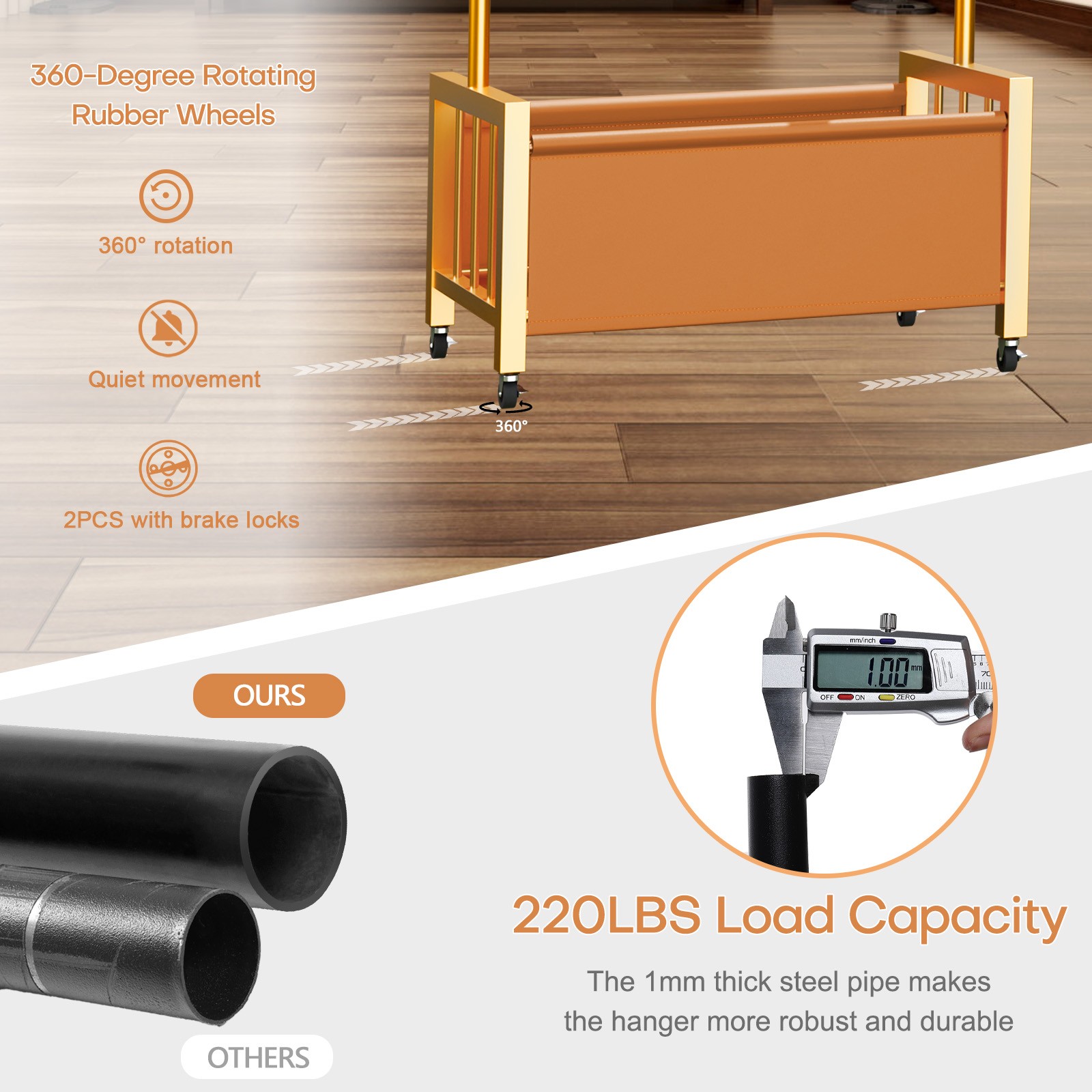 Portable Metal Garment Rack Rolling Clothes Organizer Hanger with PU Storage Bag