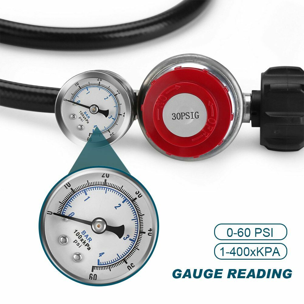 4 FT 0-30 PSI HP Propane Regulator Hose Gas Grill Regulator and PSI Gauge BBQ