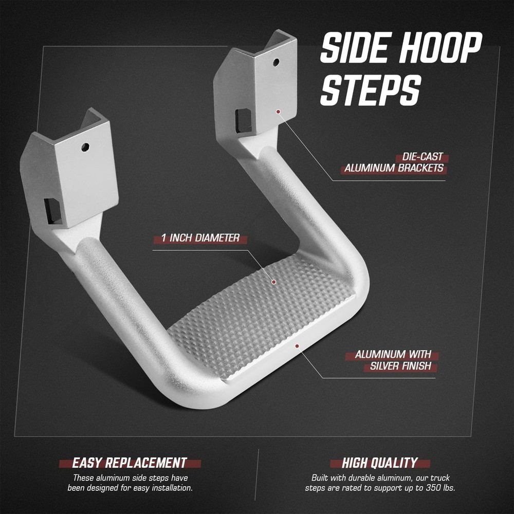 Pair Aluminum Side Hoop Steps Universal Side Step Compatible With Chevy GMC ....