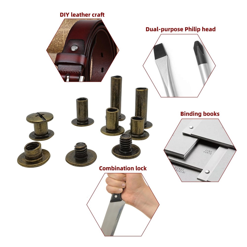 110 Sets Bronze Chicago Screws Assorted Kit 8 Sizes Round Flat Head Rivets